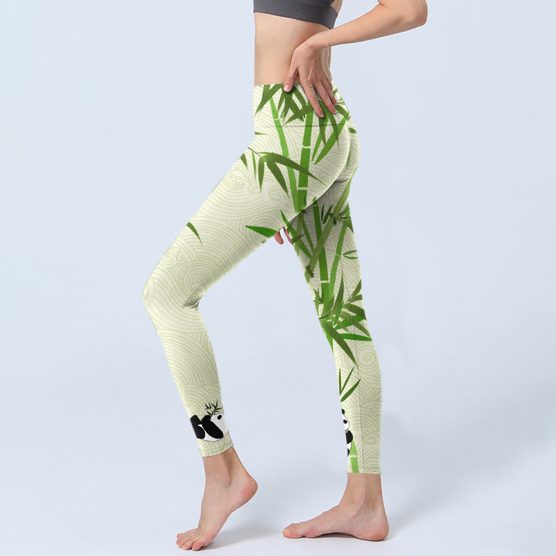 Leggings da palestra con stampa Buddha Stones Lush Bamboo Panda Auspicious Cloud Waves Pantaloni da yoga da donna - image 3