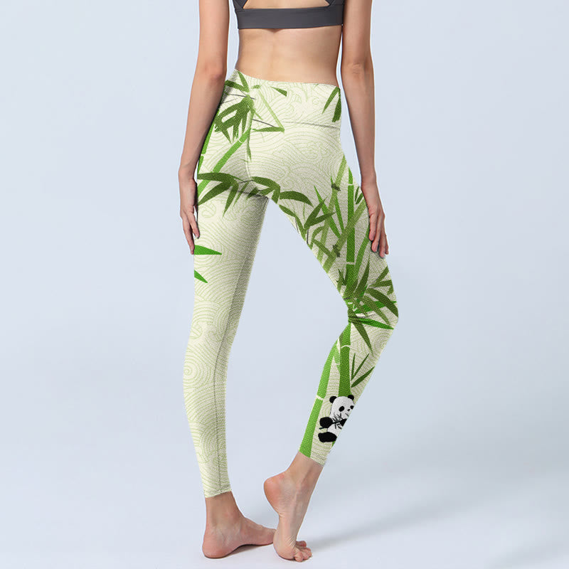 Leggings da palestra con stampa Buddha Stones Lush Bamboo Panda Auspicious Cloud Waves Pantaloni da yoga da donna - image 5