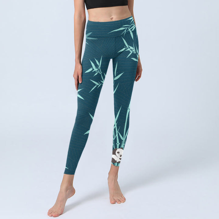 Leggings da palestra con motivo panda di bambù turchese Buddha Stones Lush Pantaloni da yoga da donna - image 6