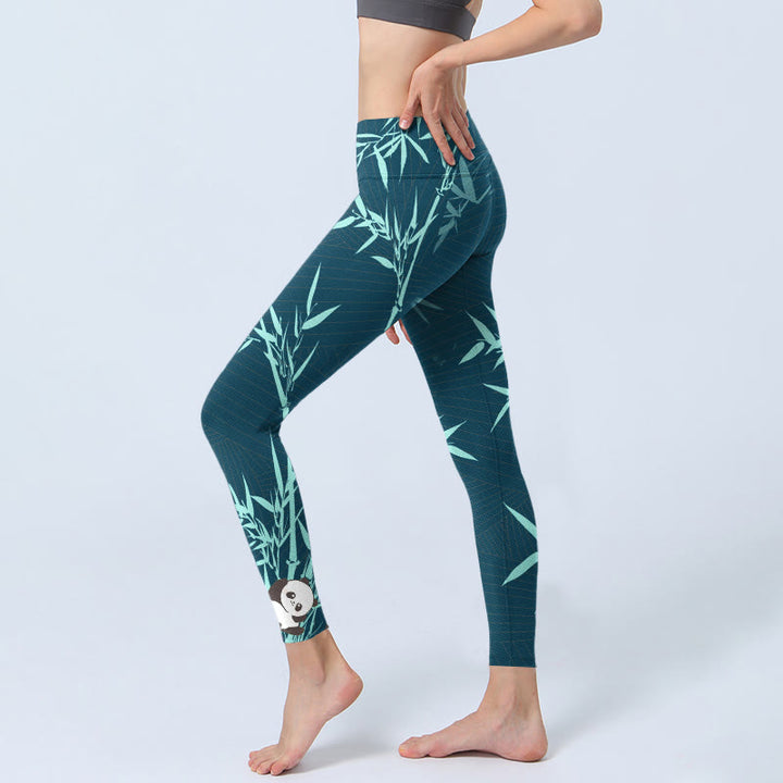 Leggings da palestra con motivo panda di bambù turchese Buddha Stones Lush Pantaloni da yoga da donna - image 3