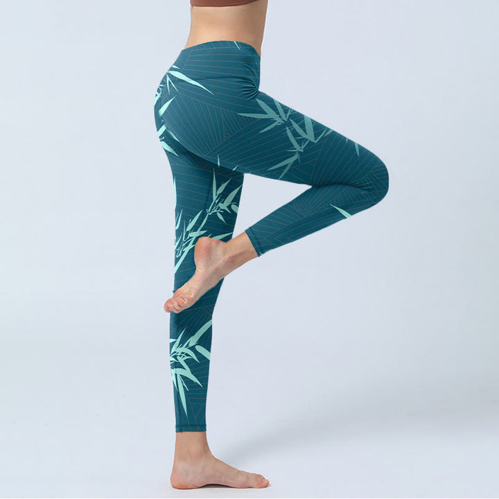 Leggings da palestra con motivo panda di bambù turchese Buddha Stones Lush Pantaloni da yoga da donna - image 4