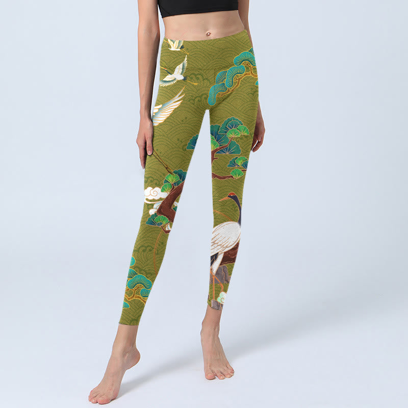 Buddha Stones Flying Cranes Auspicious Clouds Trees Stampa Leggings da palestra Pantaloni da yoga da donna - image 6