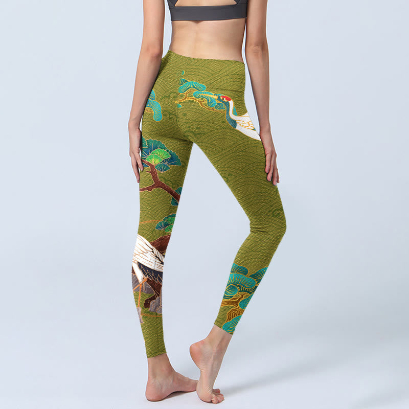 Buddha Stones Flying Cranes Auspicious Clouds Trees Stampa Leggings da palestra Pantaloni da yoga da donna - image 5