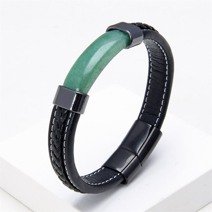 Bracciale in pelle con Buddha Stones, lazurite, occhio di tigre, rodonite, ematite, onice nero - Avventurina verde - 18-22 cm - image 10