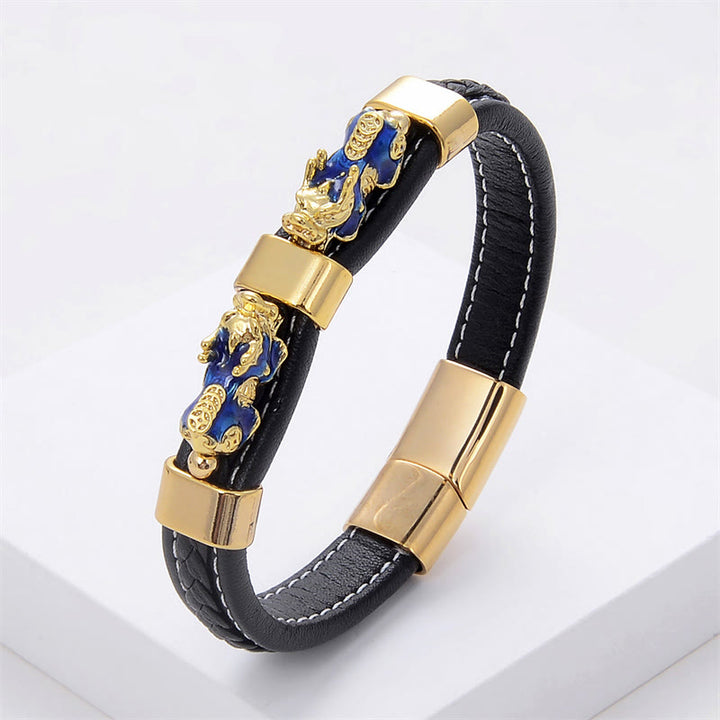 Braccialetto con fibbia magnetica in pelle Buddha Stones e doppio PiXiu Wealth Luck - PiXiu blu - 18-22 cm - image 5