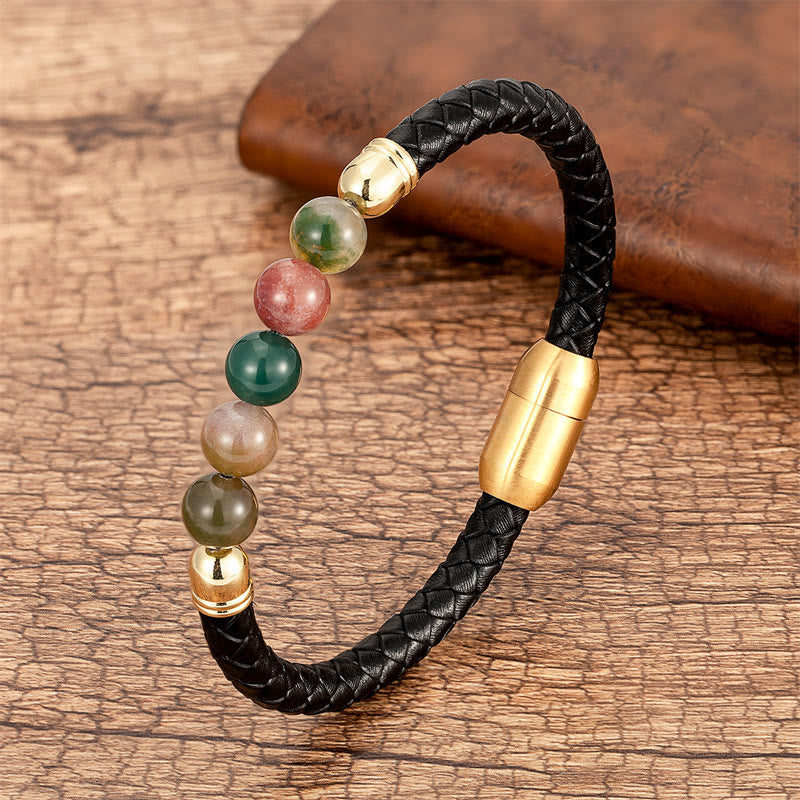 Braccialetto di protezione in pelle con perline di lazurite, Buddha Stones nero, agata blu, occhio di tigre, pietra lavica - Agata - 18-22 cm - image 1