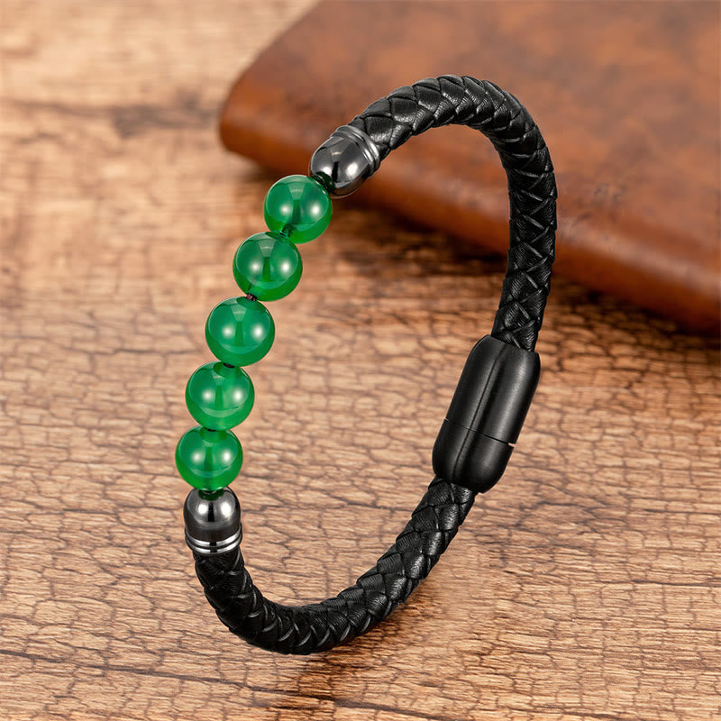 Braccialetto di protezione in pelle con perline di lazurite, Buddha Stones nero, agata blu, occhio di tigre, pietra lavica - Agata verde - 18-22 cm - image 8