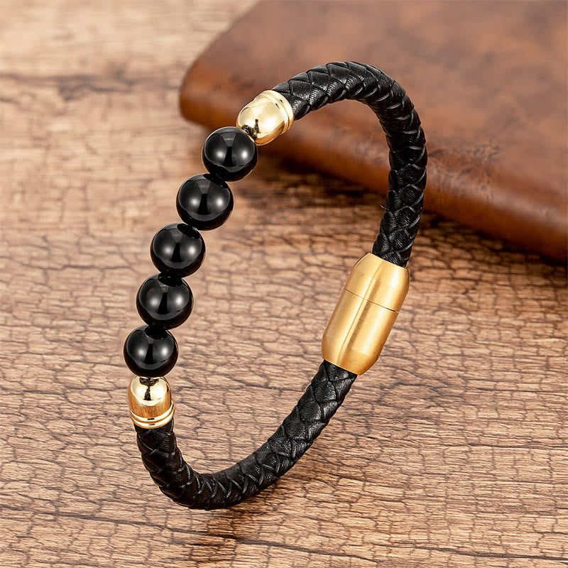 Braccialetto di protezione in pelle con perline di lazurite, Buddha Stones nero, agata blu, occhio di tigre, pietra lavica - Onice nero - 18-22 cm - image 17