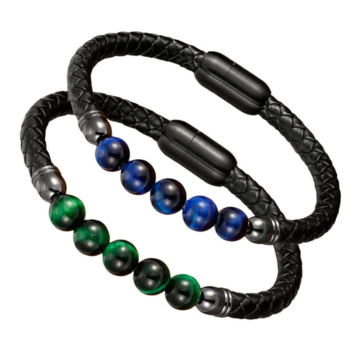 Braccialetto di protezione in pelle con perline di lazurite, Buddha Stones nero, agata blu, occhio di tigre, pietra lavica - image 27
