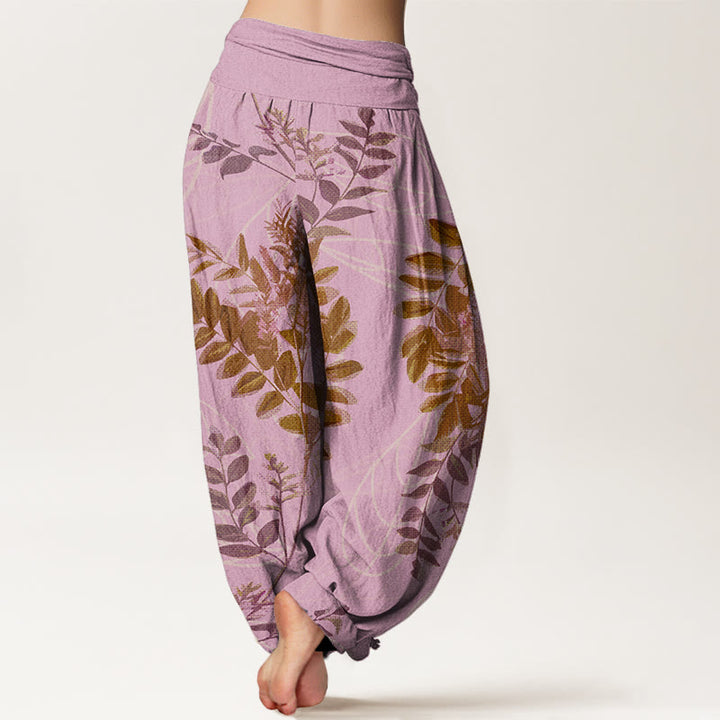 Pantaloni harem da donna con elastico in vita, in cotone, con foglie verdi e rami, motivo Buddha Stones - image 5