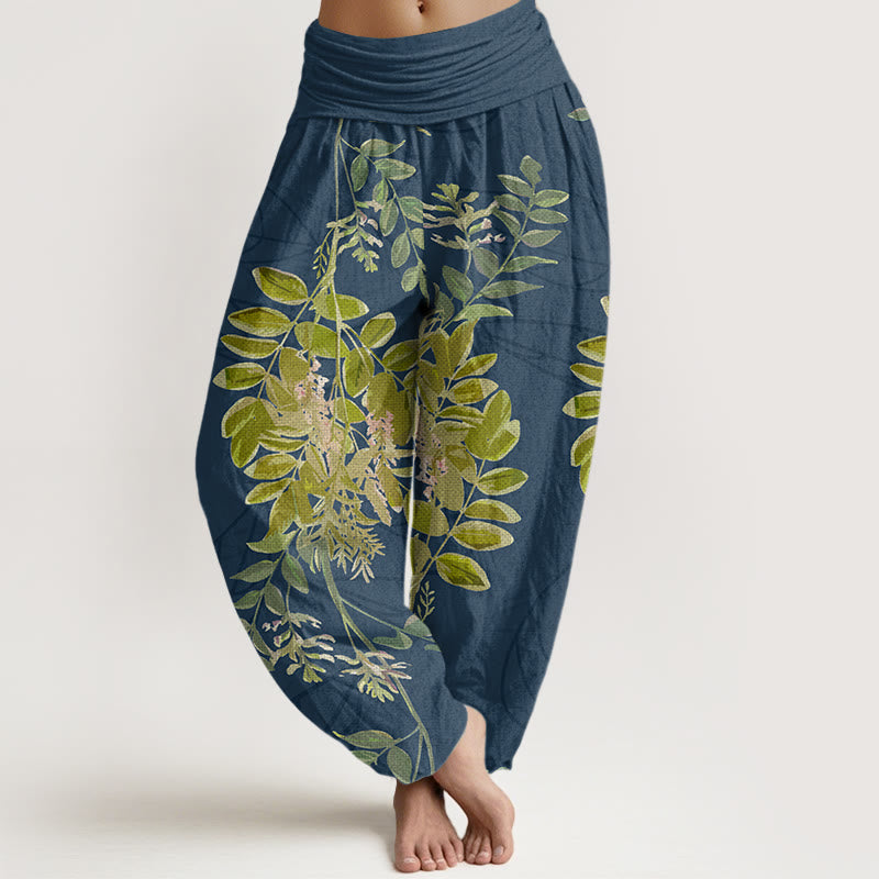 Pantaloni harem da donna con elastico in vita, in cotone, con foglie verdi e rami, motivo Buddha Stones - Blu notte - US22, UK/AU26, EU54 (6XL) - image 7
