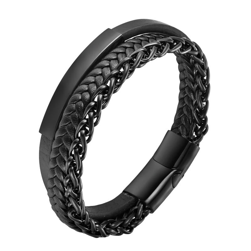 Bracciale Buddha Stones con fibbia in pelle calma in acciaio al titanio multistrato
