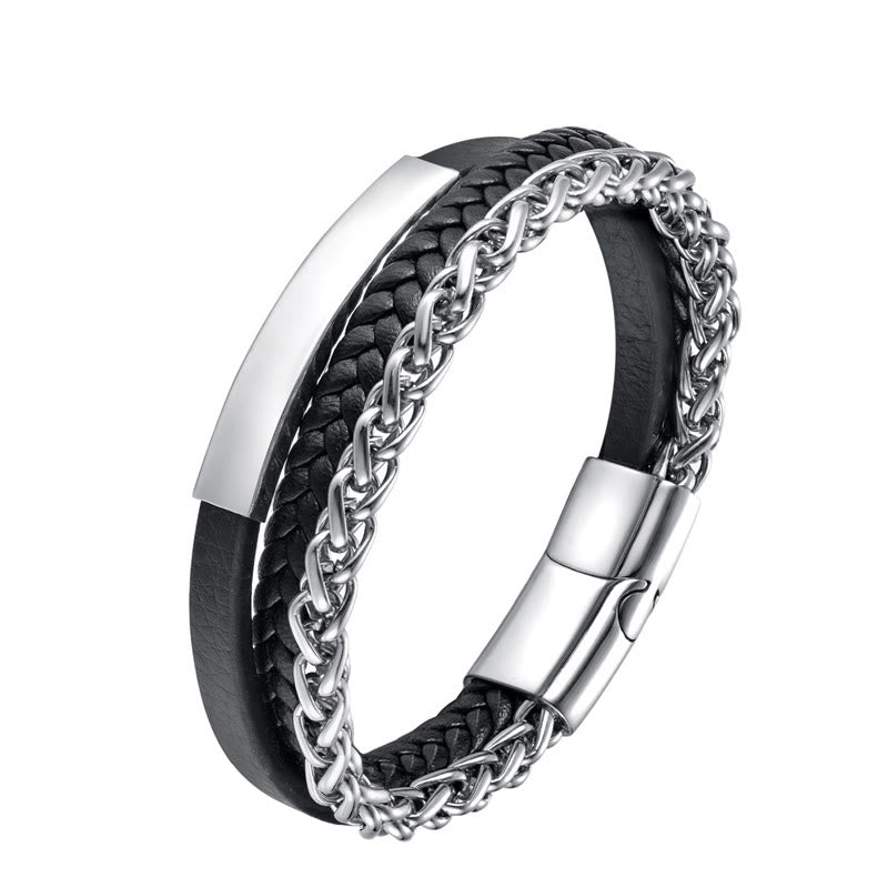 Bracciale Buddha Stones con fibbia in pelle calma in acciaio al titanio multistrato