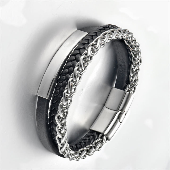 Bracciale Buddha Stones con fibbia in pelle calma in acciaio al titanio multistrato