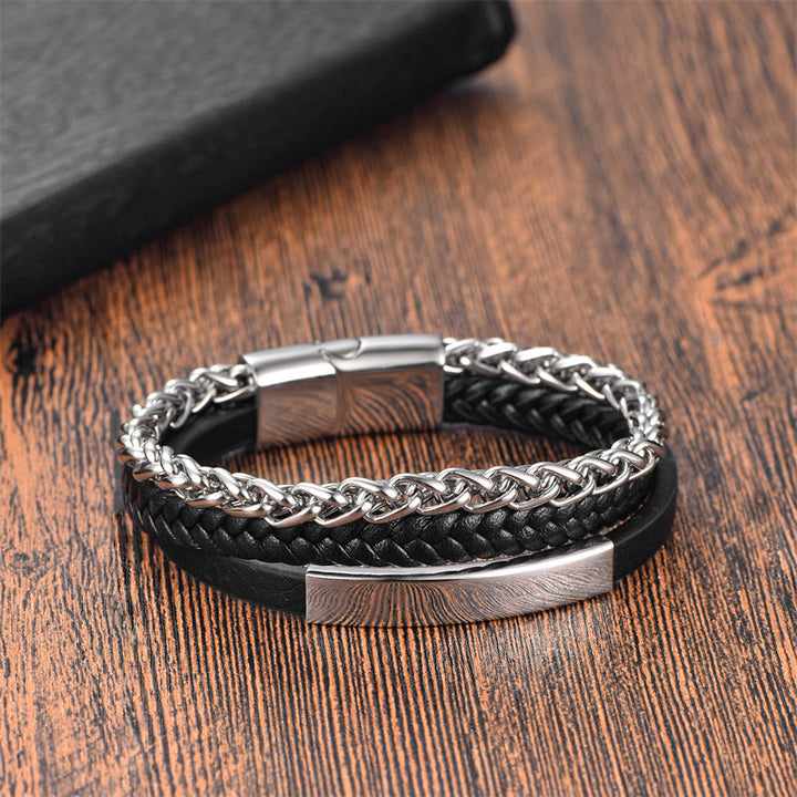 Bracciale Buddha Stones con fibbia in pelle calma in acciaio al titanio multistrato