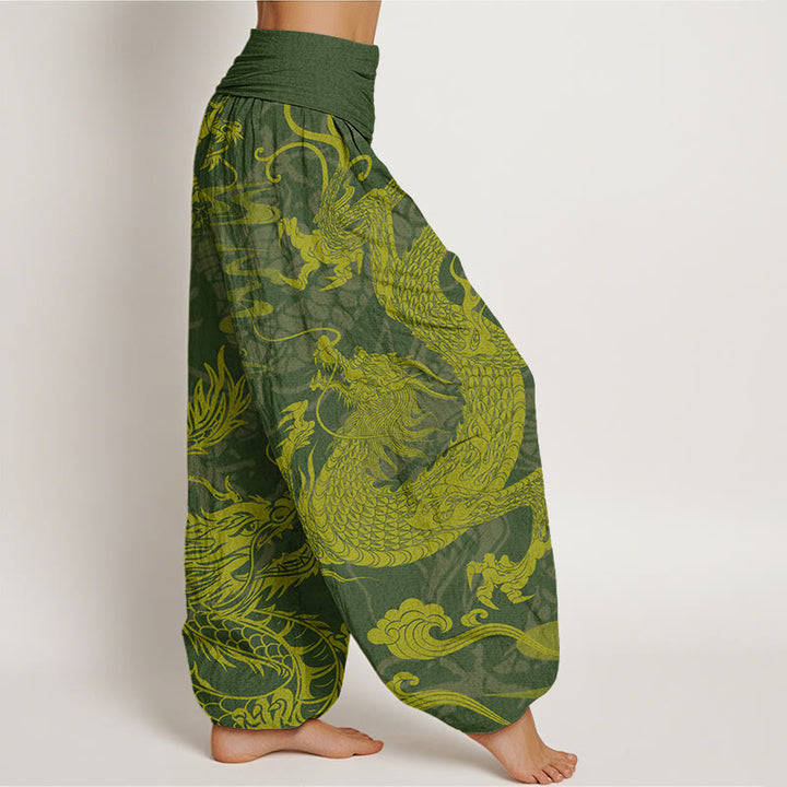 Pantaloni harem elastici in vita da donna Buddha Stones, drago e nuvole di buon auspicio - image 7