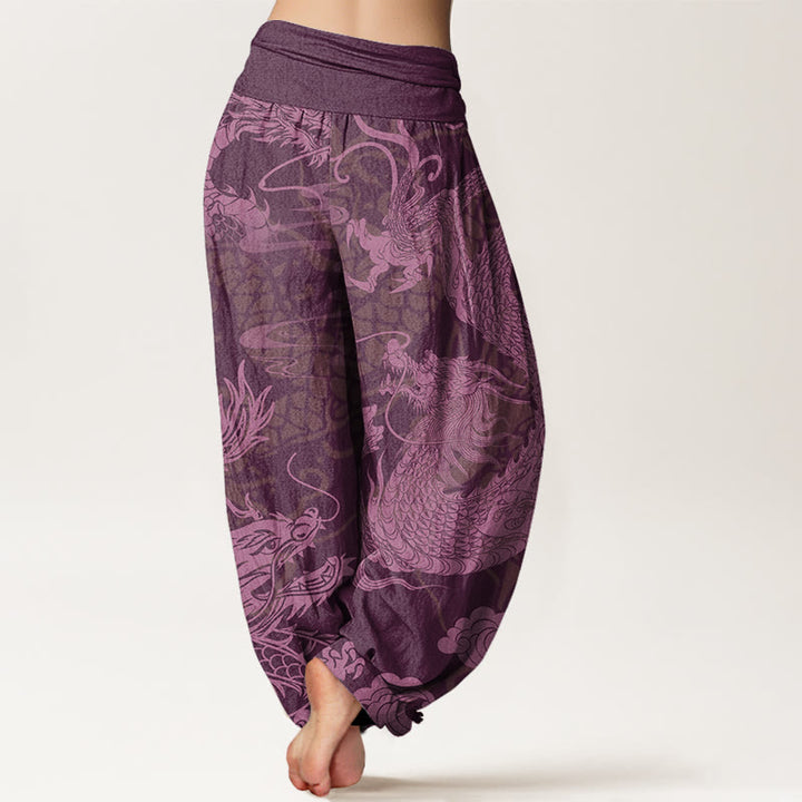 Pantaloni harem da donna con elastico in vita, Buddha Stones Cotton Dragon e nuvole di buon auspicio - image 8
