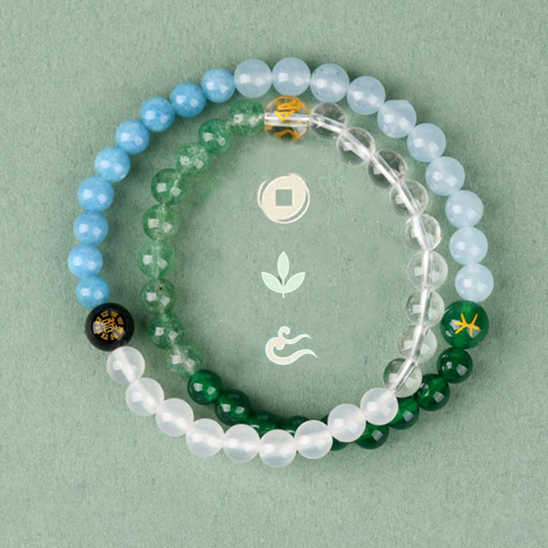 Buddha Stones Cinque Elementi Vari Cristallo Agata Quarzo Fragola Bracciale della Saggezza - image 1