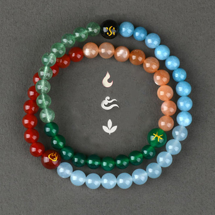 Buddha Stones Cinque Elementi Vari Cristallo Agata Quarzo Fragola Bracciale della Saggezza