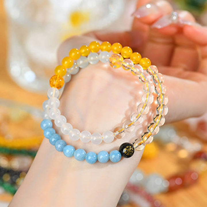Buddha Stones Cinque Elementi Vari Cristallo Agata Quarzo Fragola Bracciale della Saggezza
