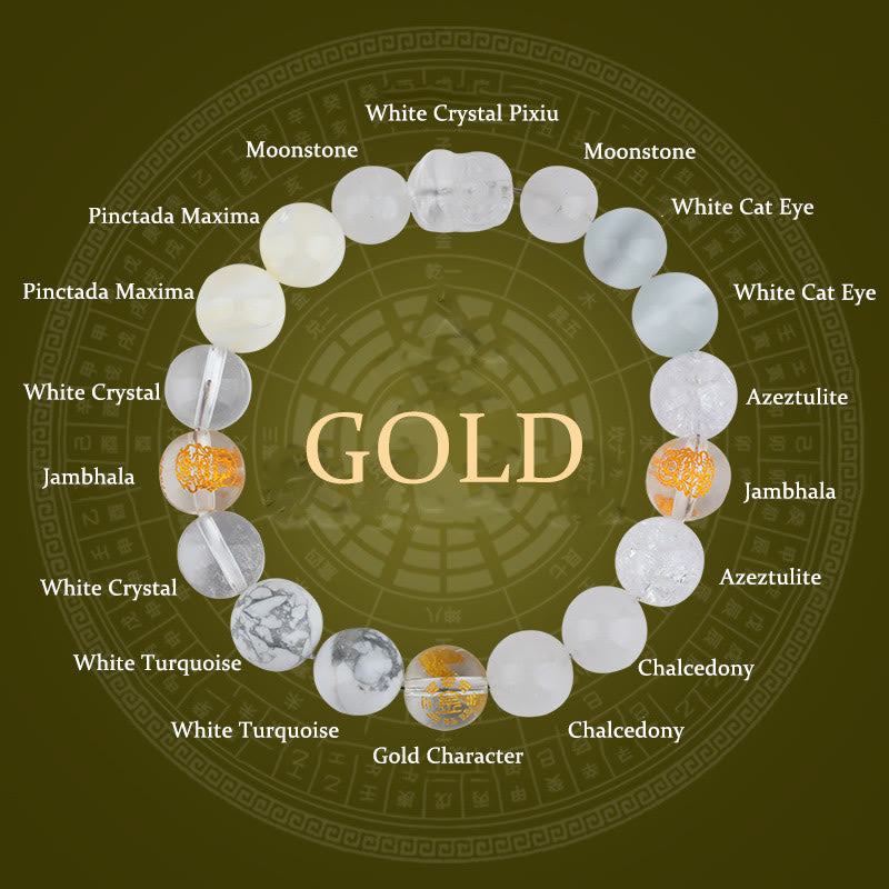 Buddha Stones Cinque Elementi Vari Cristallo Agata Pixiu Bracciale Ricchezza - Oro (circonferenza del polso: 14-16 cm) - 12 millimetri - image 2