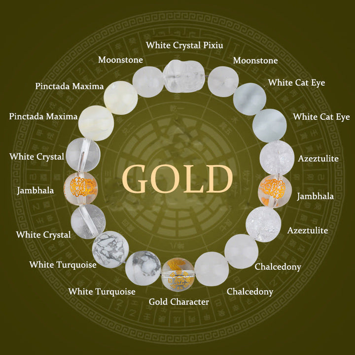 Buddha Stones Cinque Elementi Vari Cristallo Agata Pixiu Bracciale Ricchezza - Oro (circonferenza del polso: 14-16 cm) - 12 millimetri - image 2