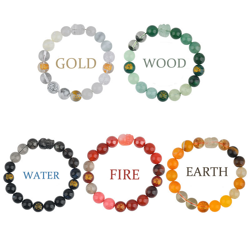 Buddha Stones Cinque Elementi Vari Cristallo Agata Pixiu Bracciale Ricchezza