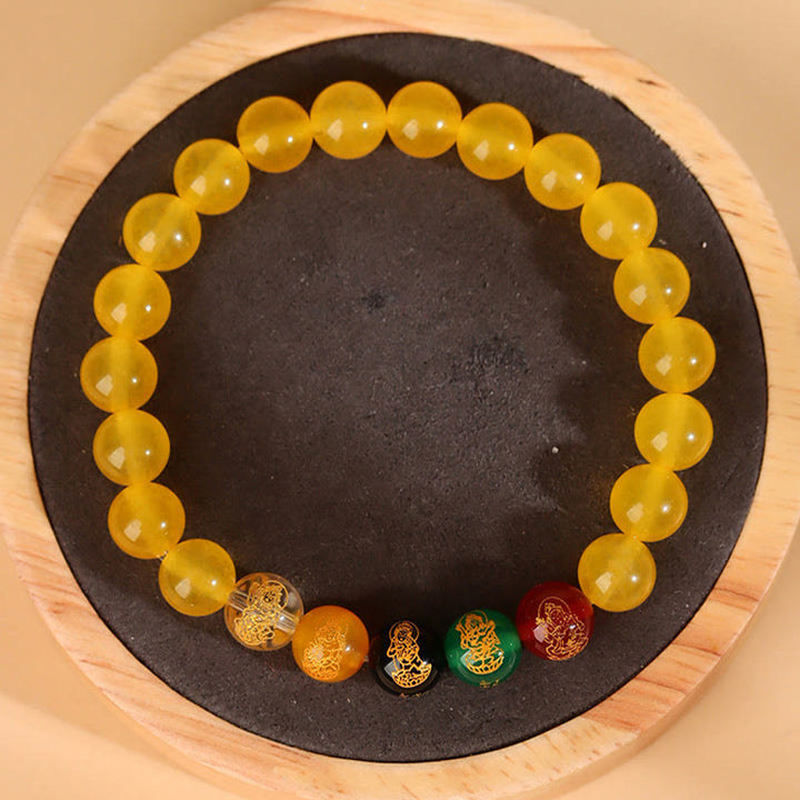 Buddha Stones Cinque Elementi Vari Braccialetto della Fortuna Jambhala di Agata