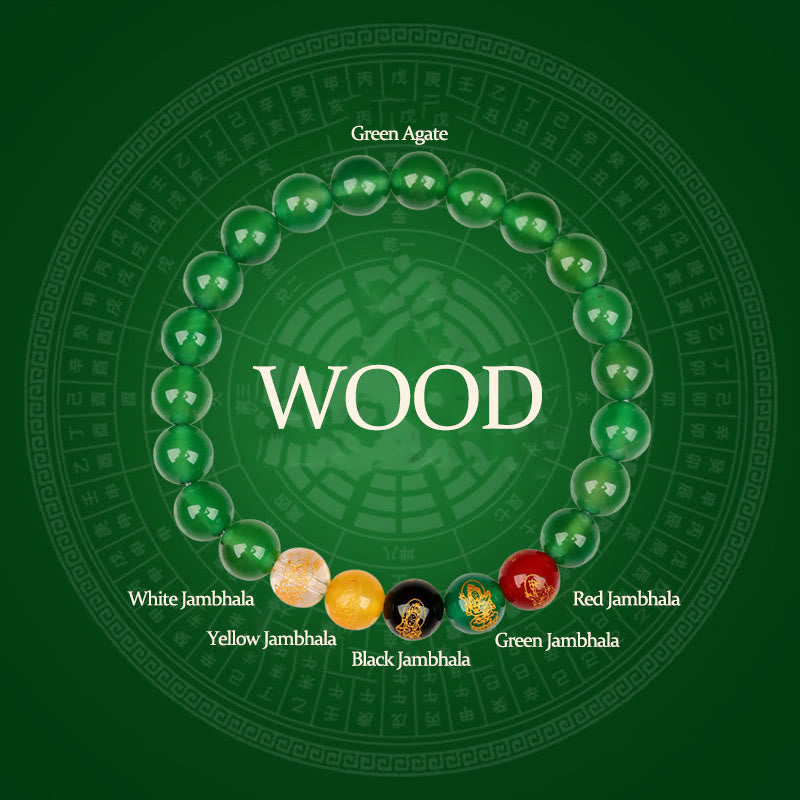 Buddha Stones Cinque Elementi Vari Braccialetto della Fortuna Jambhala di Agata - Legno (circonferenza del polso: 14-16 cm) - image 5
