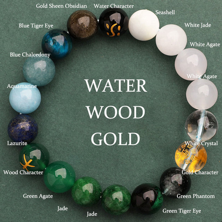 Buddha Stones Cinque Elementi Vari Agata Cristallo Pietra del Sole Bracciale della Saggezza - Acqua Legno Oro (Circonferenza polso: 14-16 cm) - 12 millimetri - image 19