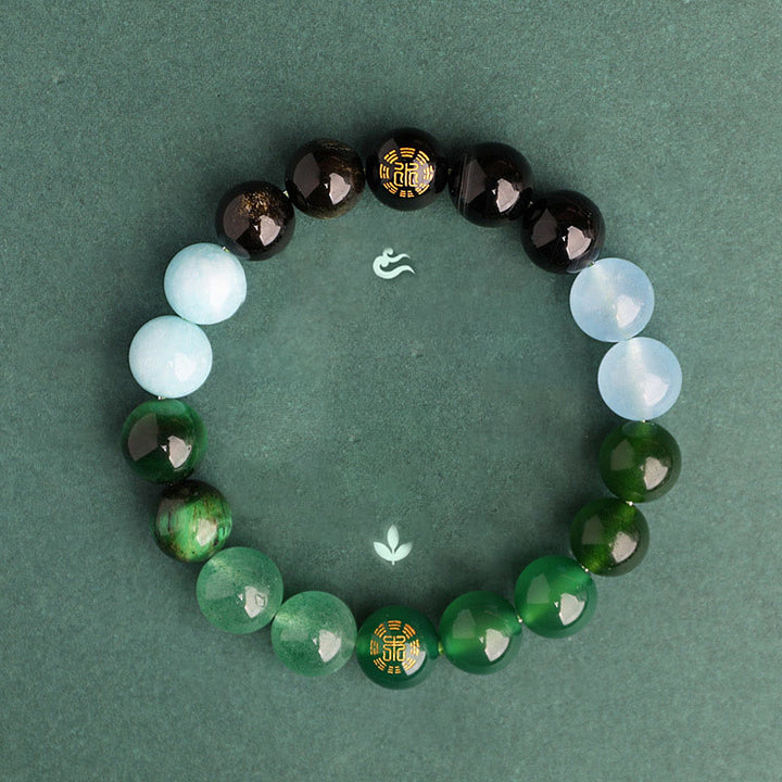 Buddha Stones Bracciale della saggezza con cinque elementi, vari cristalli di agata, onice nero, calcedonio verde, acquamarina - image 1