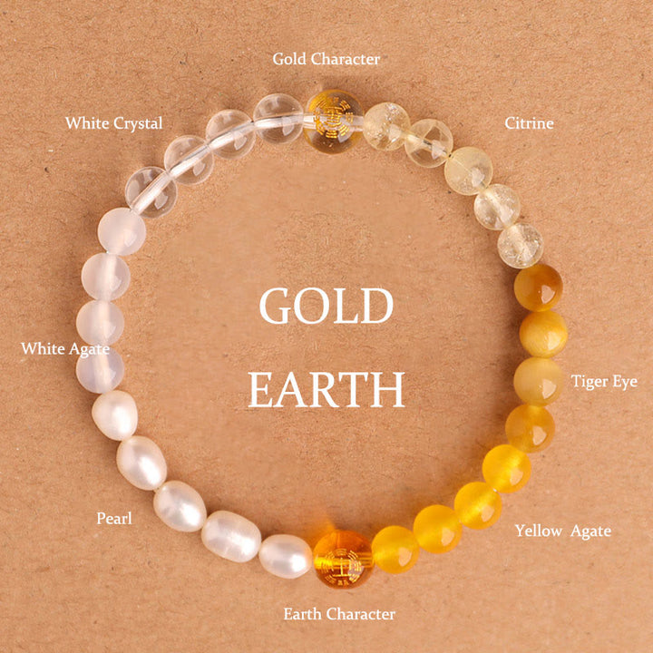 Buddha Stones Bracciale della saggezza con cinque elementi, vari cristalli di agata, onice nero, calcedonio verde, acquamarina - Terra d'oro (circonferenza del polso: 14-16 cm) - 6 millimetri - image 27