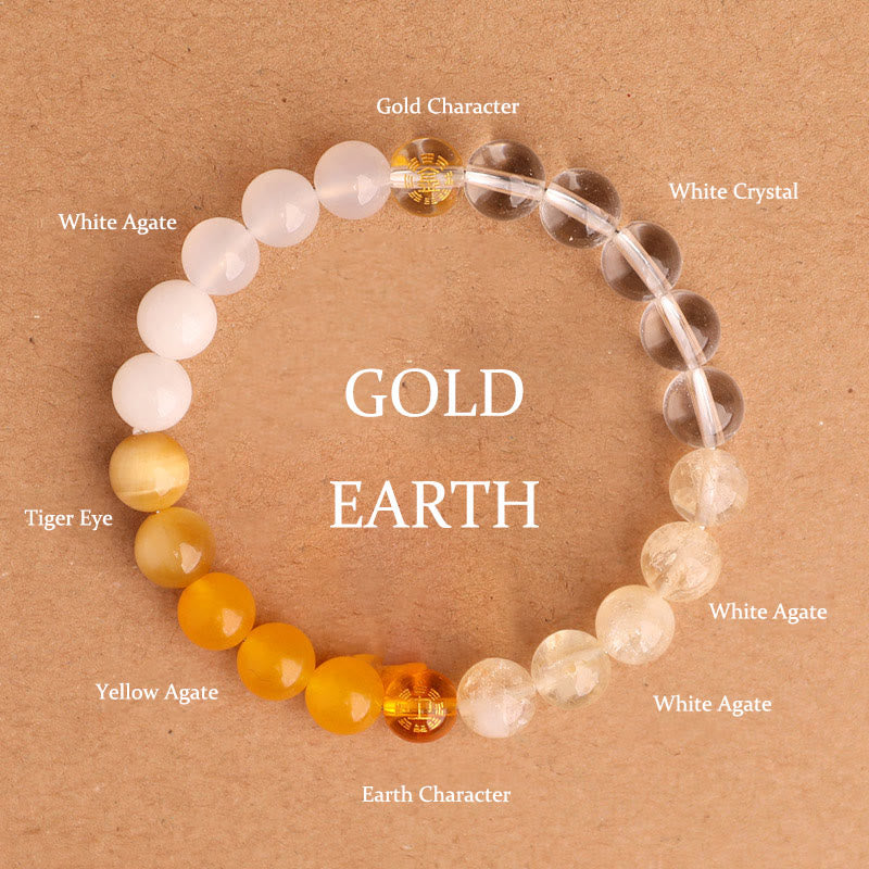 Buddha Stones Bracciale della saggezza con cinque elementi, vari cristalli di agata, onice nero, calcedonio verde, acquamarina - Terra d'oro (circonferenza del polso: 14-16 cm) - 8 millimetri - image 29