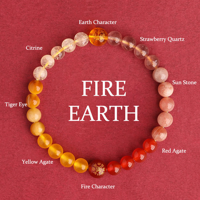 Buddha Stones Bracciale della saggezza con cinque elementi, vari cristalli di agata, onice nero, calcedonio verde, acquamarina - Fuoco Terra (circonferenza del polso: 14-16 cm) - 6 millimetri - image 35