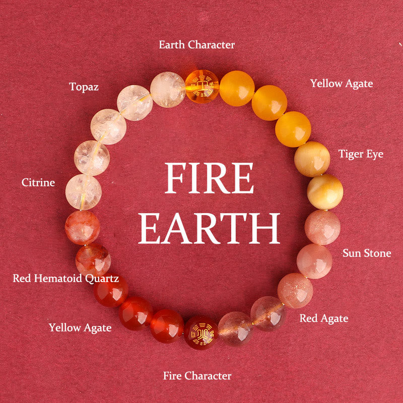 Buddha Stones Bracciale della saggezza con cinque elementi, vari cristalli di agata, onice nero, calcedonio verde, acquamarina - Fuoco Terra (circonferenza del polso: 14-16 cm) - 8 millimetri - image 37