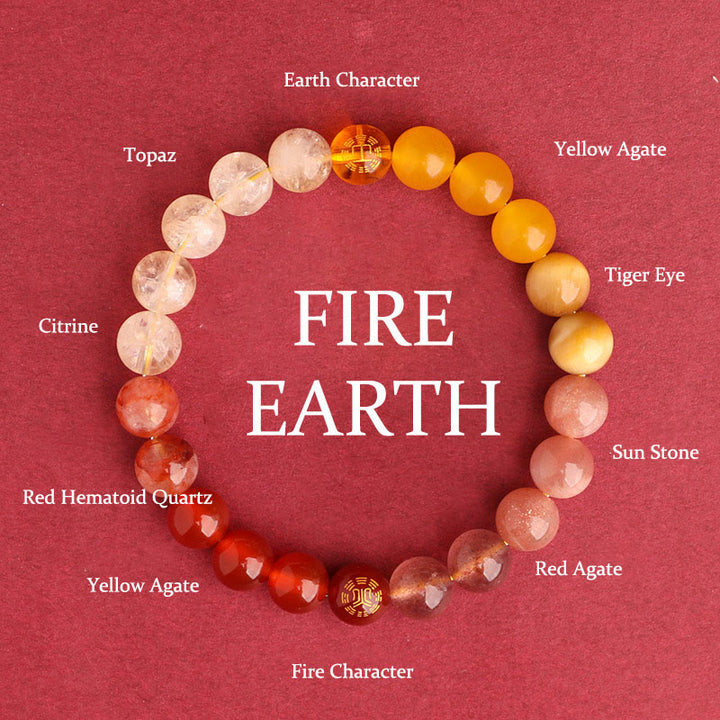 Buddha Stones Bracciale della saggezza con cinque elementi, vari cristalli di agata, onice nero, calcedonio verde, acquamarina - Fuoco Terra (circonferenza del polso: 14-16 cm) - 8 millimetri - image 37