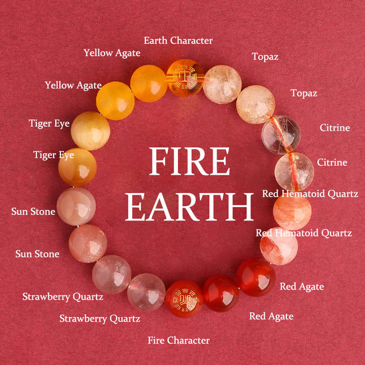 Buddha Stones Bracciale della saggezza con cinque elementi, vari cristalli di agata, onice nero, calcedonio verde, acquamarina - Fuoco Terra (circonferenza del polso: 14-16 cm) - 10 millimetri - image 39