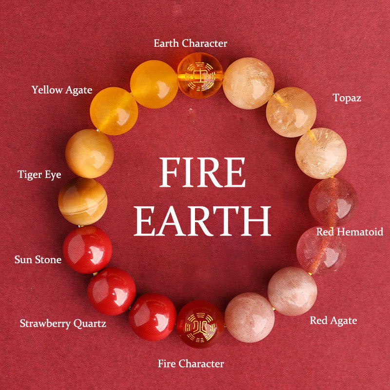 Buddha Stones Bracciale della saggezza con cinque elementi, vari cristalli di agata, onice nero, calcedonio verde, acquamarina - Fuoco Terra (circonferenza del polso: 14-16 cm) - 12 millimetri - image 41