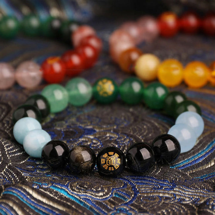 Buddha Stones Bracciale della saggezza con cinque elementi, vari cristalli di agata, onice nero, calcedonio verde, acquamarina - image 25