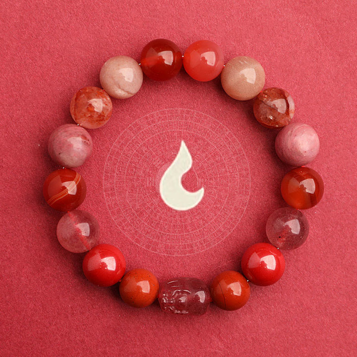 Buddha Stones Braccialetto portafortuna fantasma verde a cinque elementi con agata verde cristallo, quarzo fragola e agata muschiata. - image 28