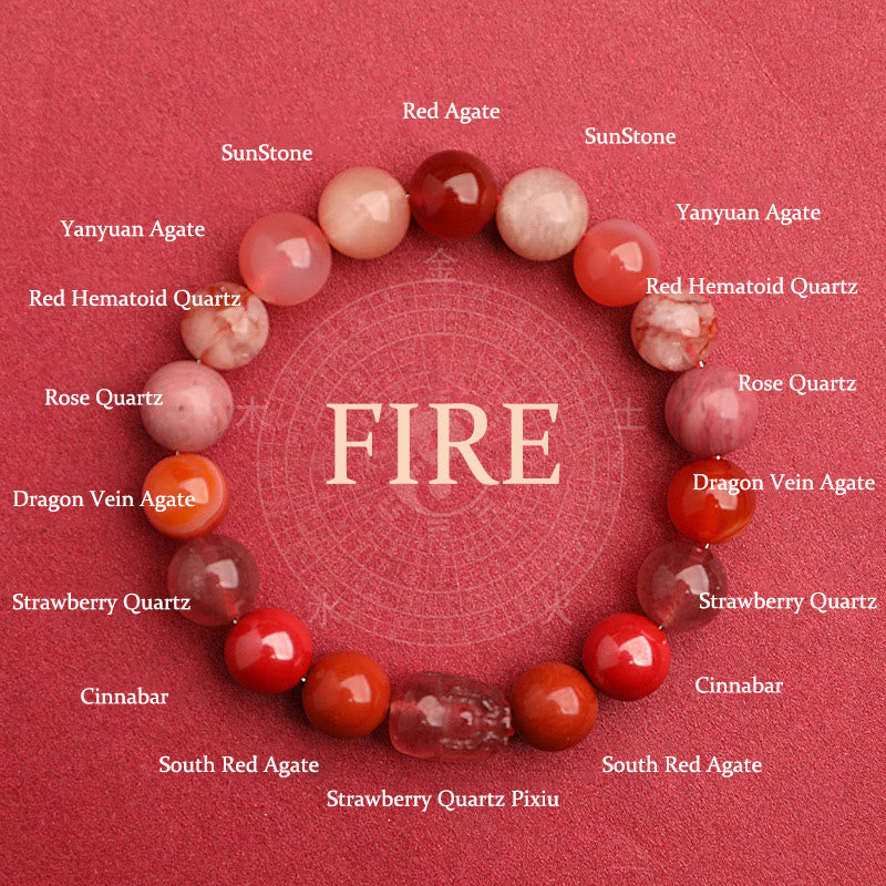 Buddha Stones Braccialetto portafortuna fantasma verde a cinque elementi con agata verde cristallo, quarzo fragola e agata muschiata. - Fuoco (circonferenza del polso: 14-16 cm) - 10 millimetri - image 29