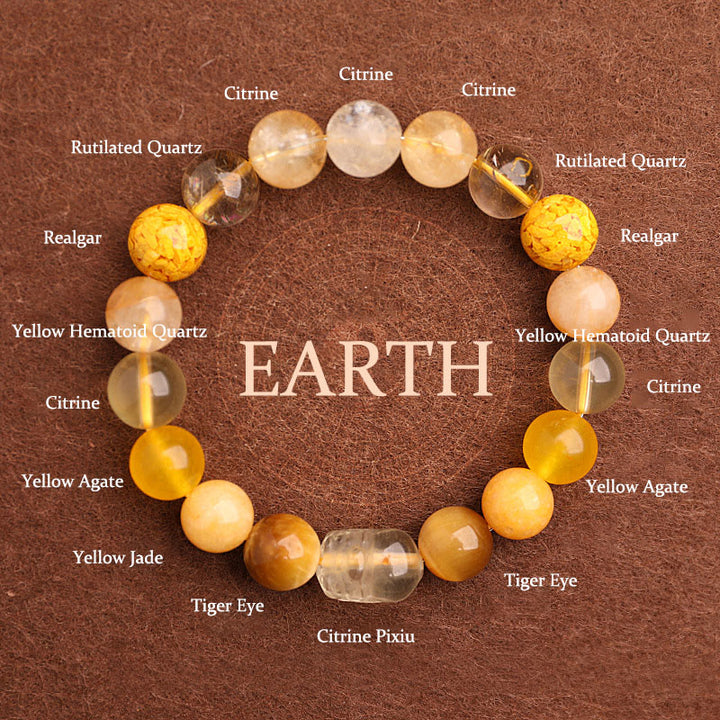 Buddha Stones Braccialetto portafortuna fantasma verde a cinque elementi con agata verde cristallo, quarzo fragola e agata muschiata. - Terra (circonferenza del polso: 14-16 cm) - 10 millimetri - image 35