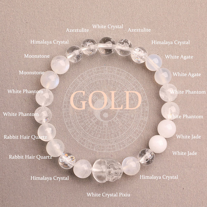 Buddha Stones Braccialetto portafortuna fantasma verde a cinque elementi con agata verde cristallo, quarzo fragola e agata muschiata. - Oro (circonferenza del polso: 14-16 cm) - 8 millimetri - image 43