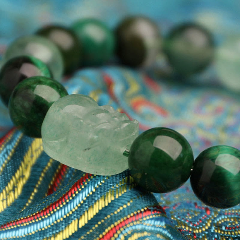 Buddha Stones Braccialetto portafortuna fantasma verde a cinque elementi con agata verde cristallo, quarzo fragola e agata muschiata. - image 14