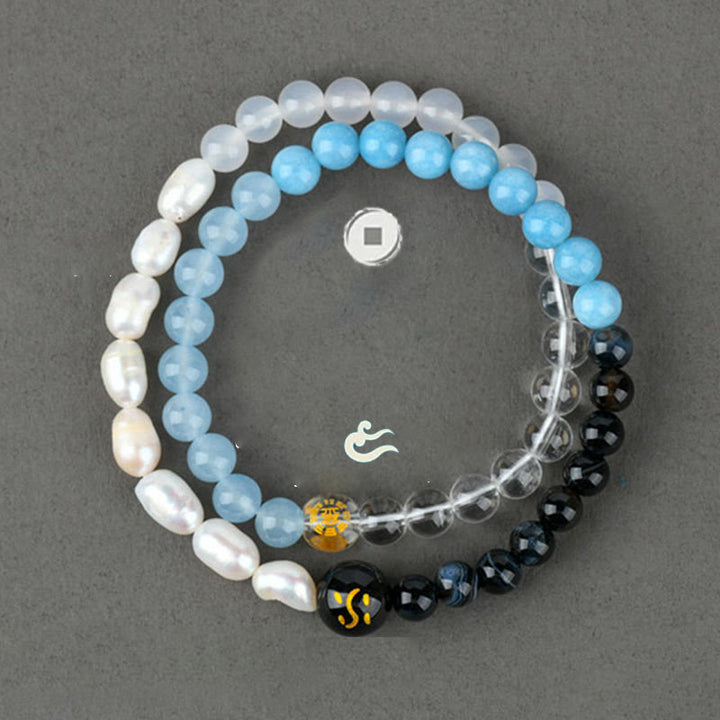 Buddha Stones Cinque Elementi Vari Agata Cristallo Perla Onice Nero Agata Bianca Cristallo Bianco Braccialetto della Fortuna