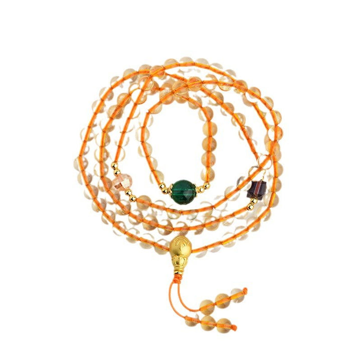 Braccialetto della felicità con 108 perle di Mala in citrino Buddha Stones