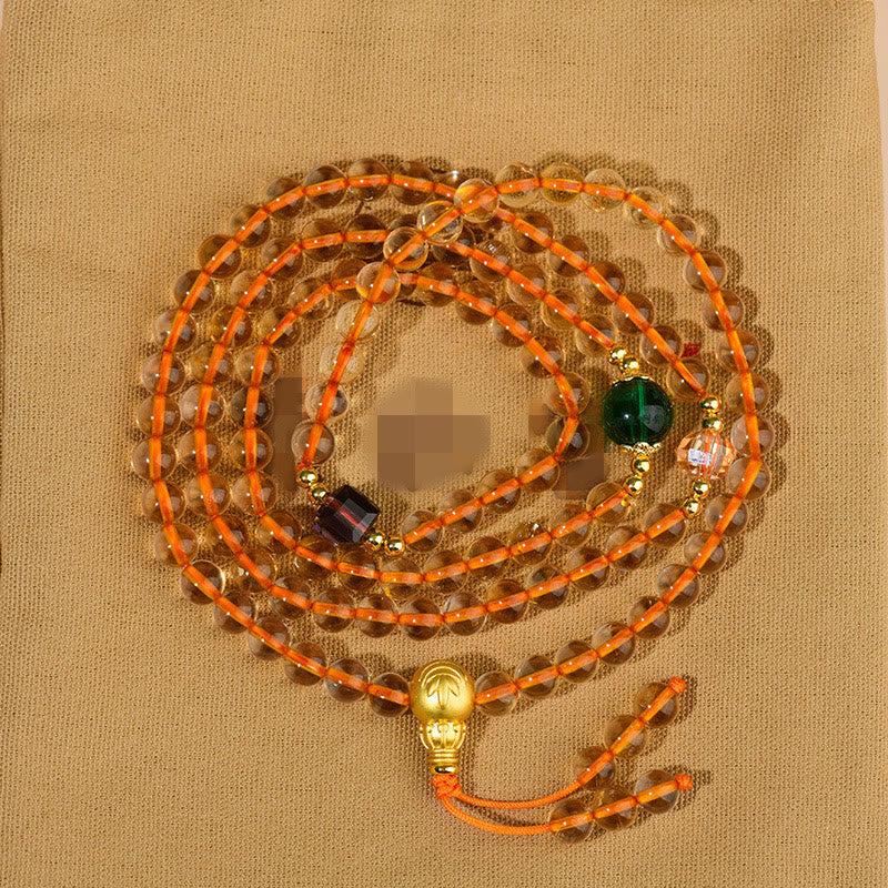 Braccialetto della felicità con 108 perle di Mala in citrino Buddha Stones