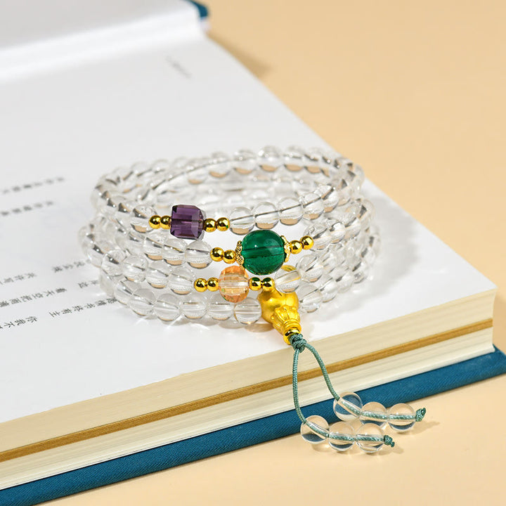 Bracciale Buddha Stones 108 Mala Beads White Crystal Clarity