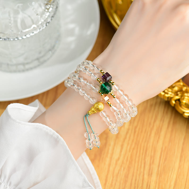 Bracciale Buddha Stones 108 Mala Beads White Crystal Clarity