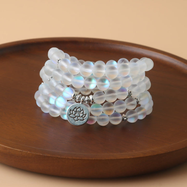 Buddha Stones 108 Mala Beads Glitter Stone Braccialetto dell'Illuminazione del Loto